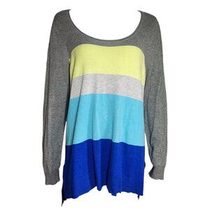 LANE BRYANT Colorblock Blue Yellow Gray Pullover Sweater Womens Size‎ 14/16